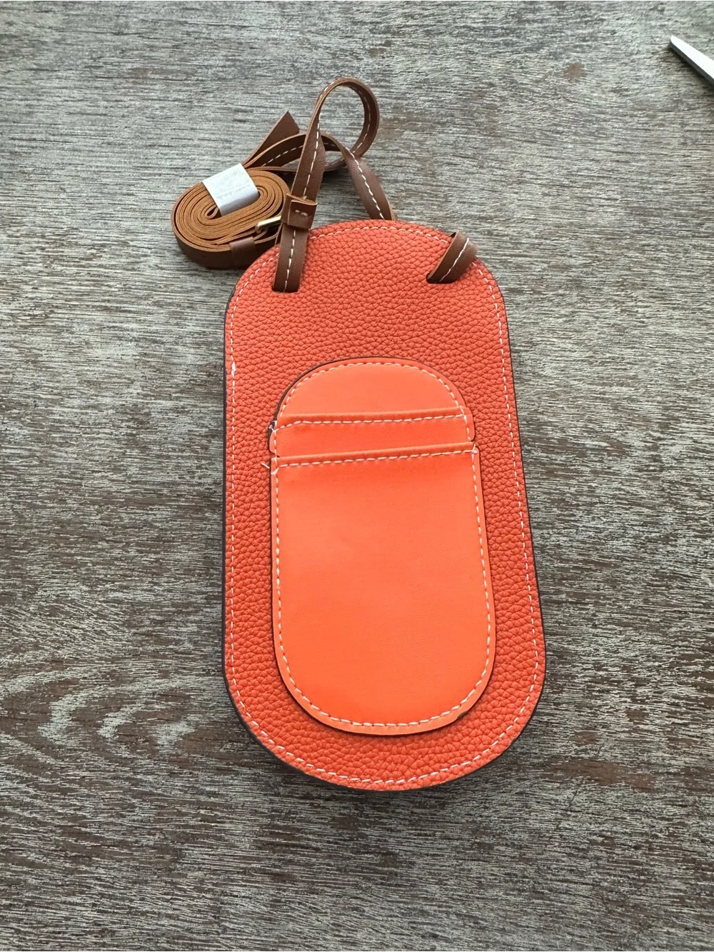 Pebbled Leather Phone Crossbody in Orange